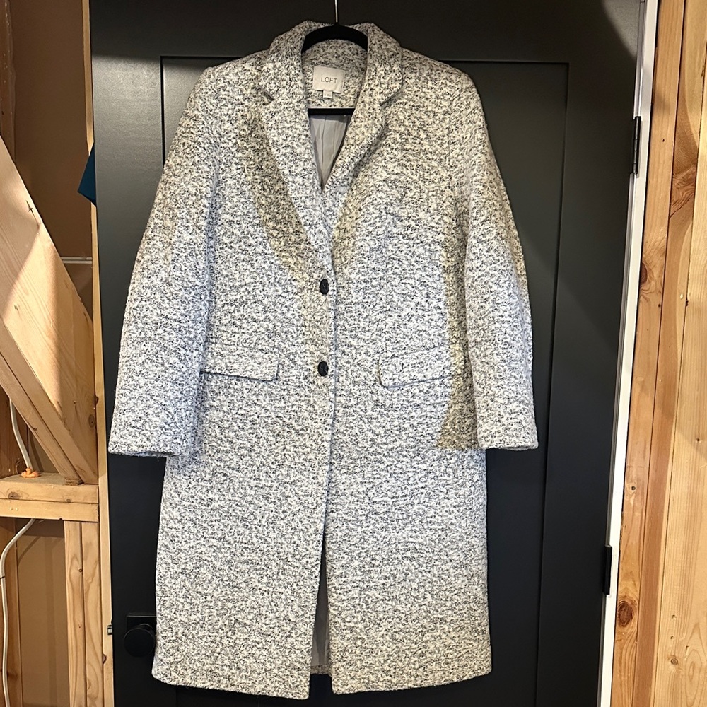 LOFT Gray Bouclé Single-Breasted Long Coat